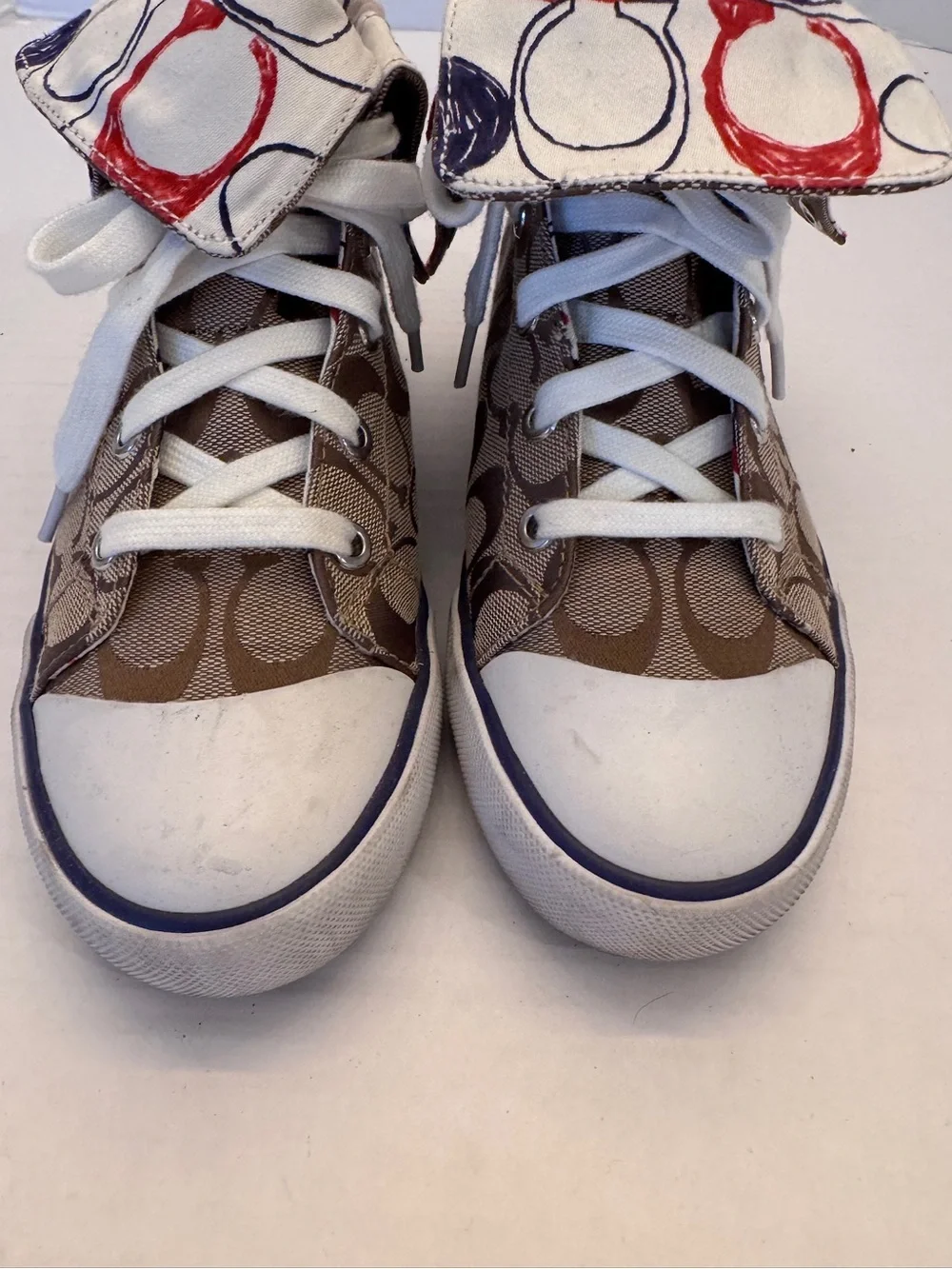 Coach Bonney Sneakers Signature C Women Size 7B Fold Over High Tops Tennis Shoes